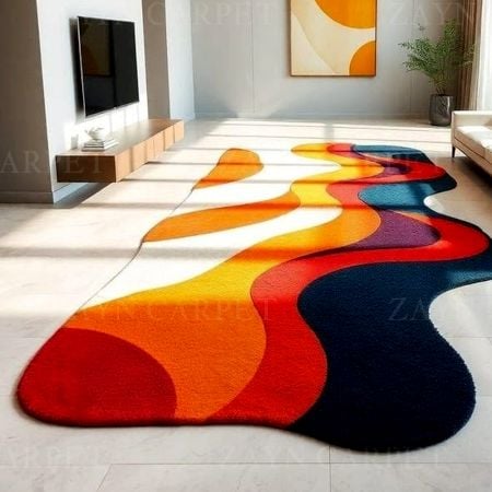 Handcrafted Wavy Multicolor Abstract Modern Living Rug